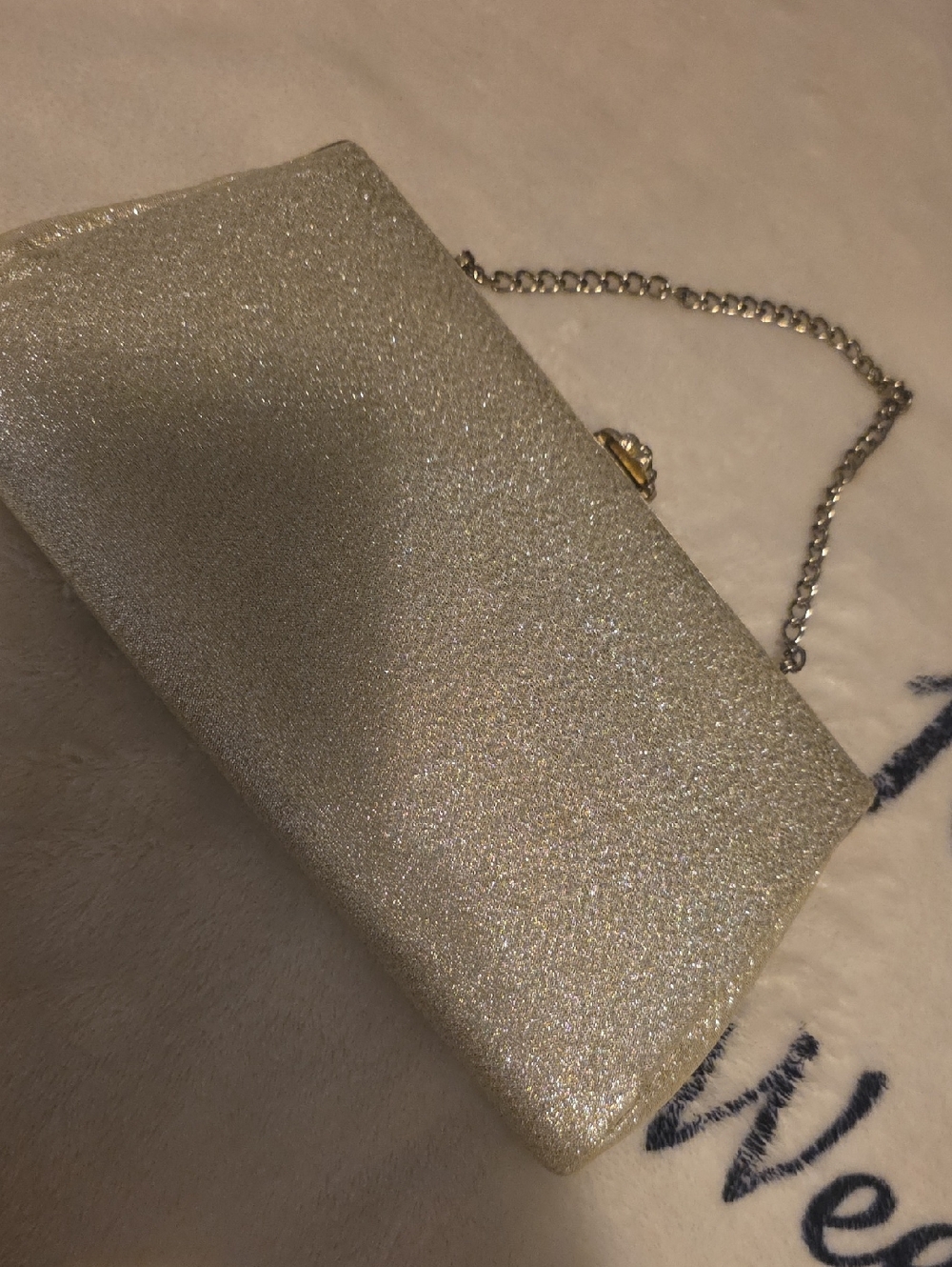 Glitter Evening Clutch with Chain Strap - Silver